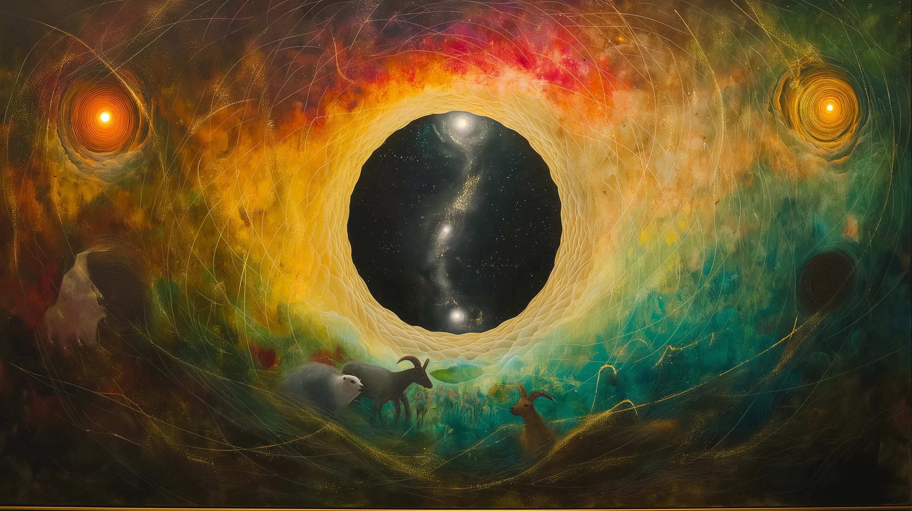 The Octave of Evolution rendered as a luminous ring — the torus of light that the eight legs and six turns spiral through and return to